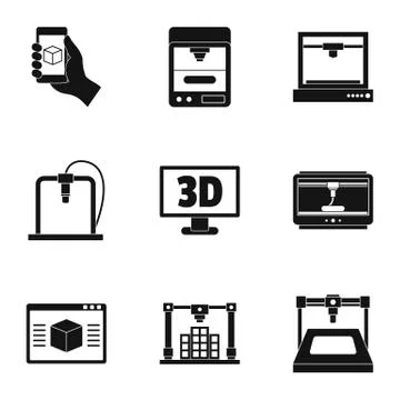 3d printer icon set, simple style Stock Illustration