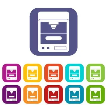 3D printer icons set flat Illustrazione stock