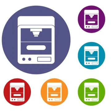 3D printer icons set Stock Illustration