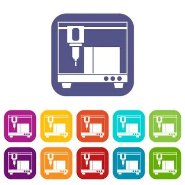 3D printer icons set 스톡 일러스트