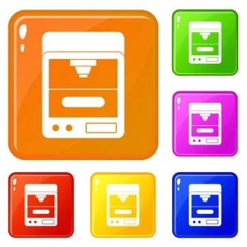3D printer icons set vector color 스톡 일러스트