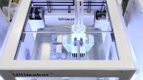 3d printer iGo 3d Ultimaker printing close up process on exhibition Cebit 2017 Stock Footage 74364887