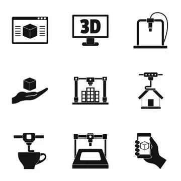 3d printer innovation icon set, simple style イラスト素材