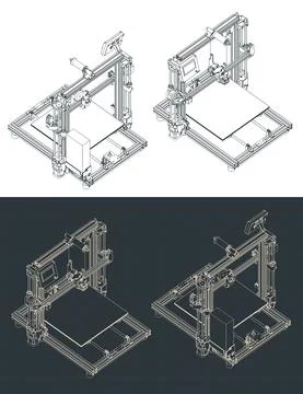 3D printer isometric blueprints Stock Illustration