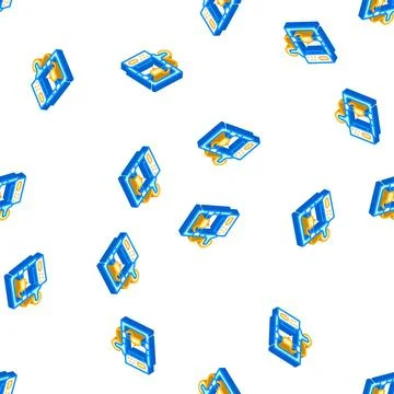 3d printer isometric icon seamless pattern color Stock Illustration