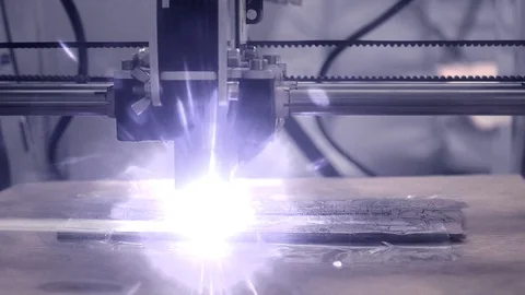 3d printer laser beam burns the pattern close-up on a wooden board. Stock Footage 92972238