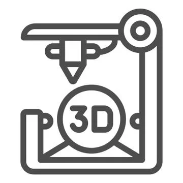 3D printer line icon. 3D print vector illustration isolated on white. 3d future Illustrazione stock