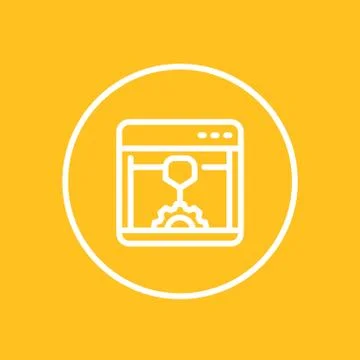 3d printer line icon in circle, additive manufacturing, printing, vector illu Stock Illustration
