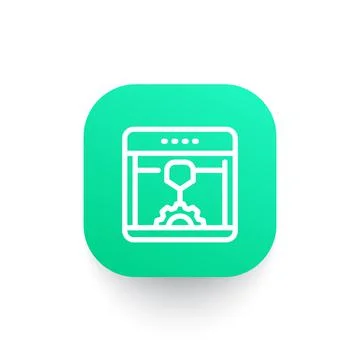 3d printer line icon, printing, additive manufacturing vector pictogram Illustrazione stock