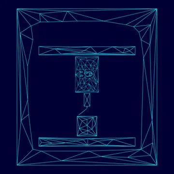 3d printer low poly triangulation triangulated polygonal electric cyan blue.. Stock Illustration
