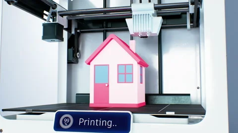 3d Printer Machine Building House Process. Toy House Printing Illustration Stock Footage 211852283