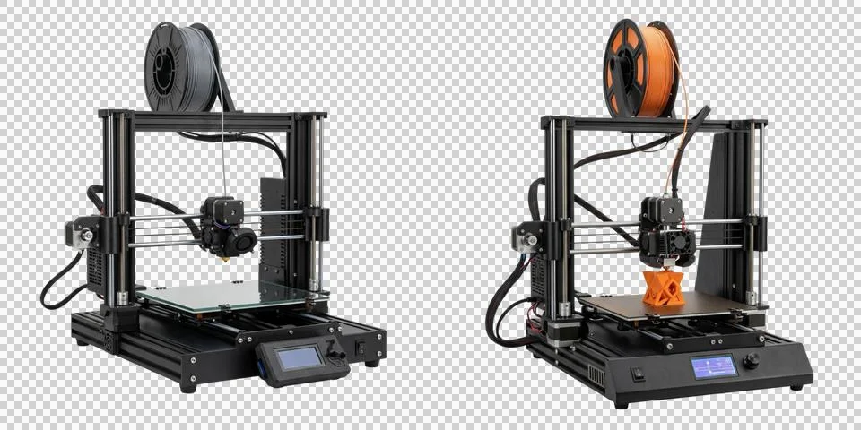 3D printer machine with filament spools on transparent background for creat.. Stock Photos