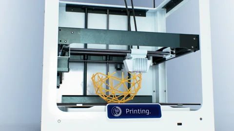 3d Printer Machine Making Volume Geometric Figure. Working Process Printing Stock Footage 212347086