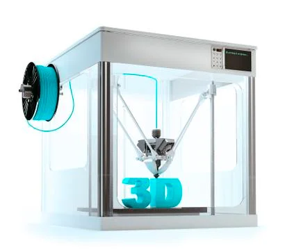 3d printer machine printing 3d text Stock Illustration