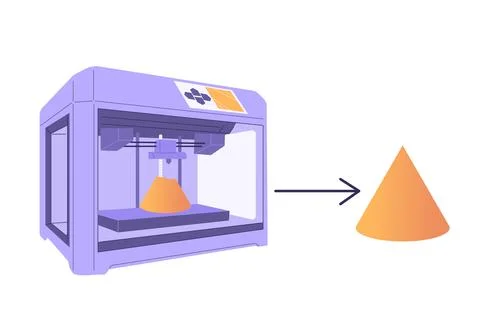 3d printer machine is printing 3D object, vector illustration logo concept .. Stock Illustration