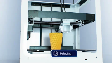 3d Printer Machine Working Process. Orange Plastic Vase Printing Illustration Stock-Footage 213634289