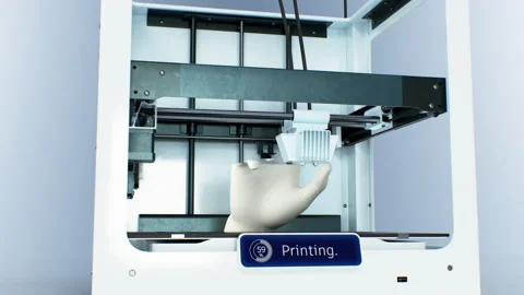 3d Printer Making Human Hand Working Process. Part of Statue Printing Stock Footage 215810577