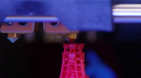 3D printer making statue of Eiffel Tower - close up Stock Footage 64865382
