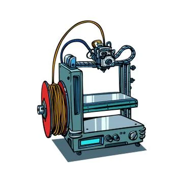 3D printer manufacturing isolated on white background Stock Illustration