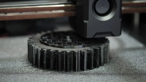 3D Printer Manufacturing Plastic Gear Component Using Additive Technology Stockbeeldmateriaal 348419487