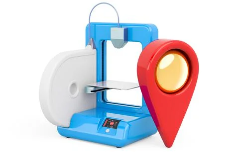 3D printer with map pointer, 3D rendering Stockillustratie