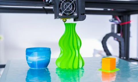 3d printer mechanism working during the processes. Modern 3D printing.. Stock Photos