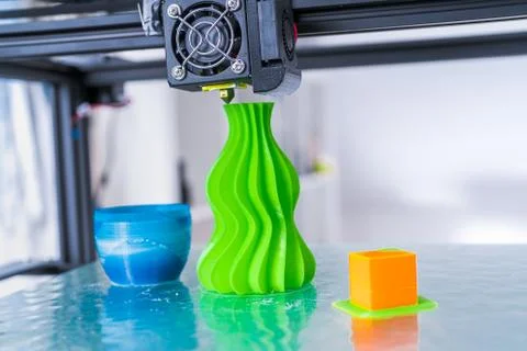 3d printer mechanism working during the processes. Modern 3D printing.. Stock Photos