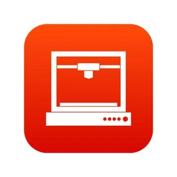 3d printer model icon digital red Stock Illustration