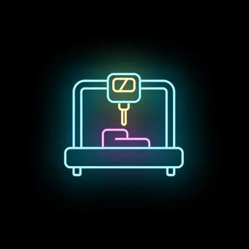 3d printer neon icon creating digital object イラスト素材