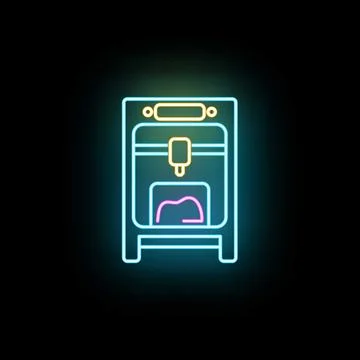 3d printer neon icon glowing additive manufacturing Stock Illustration