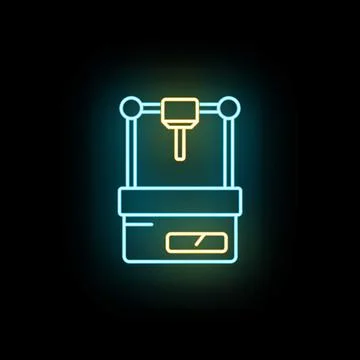 3d printer neon line icon manufacturing technology 库存插图