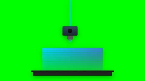 3D Printer Nozzle Extruding Glowing Cyan Gradient Filament Layers on Green .. Stock-Footage 346202217
