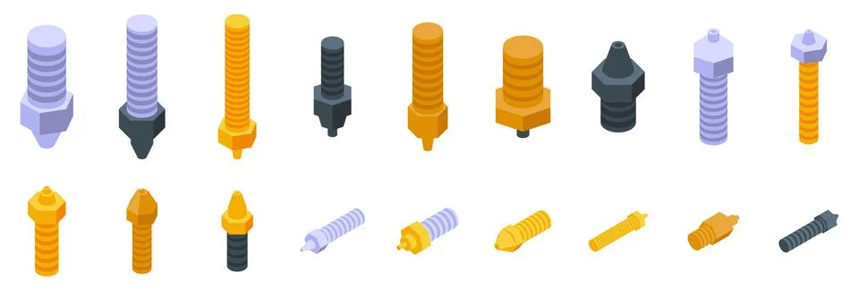 3d printer nozzle icons set. Set of extruder nozzles for 3d printing showin.. イラスト素材