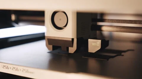 3D Printer Nozzle Printing Object on Build Plate Stock Footage 337190387