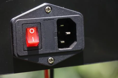 3D Printer power box with a view of its switch and slot for the power plug Stock Photos