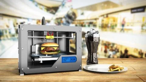 3D printer print burger 3d render Success food mace concept イラスト素材