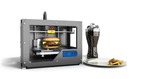 3D printer print burger on a white background 3d rendering on white 库存插图