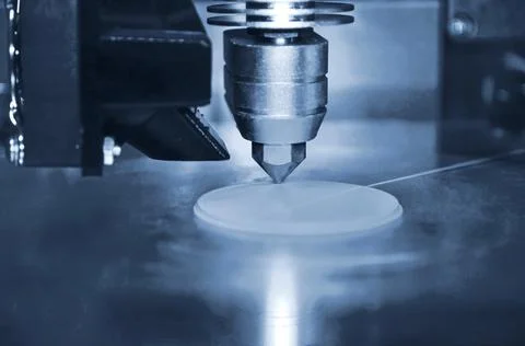 3D printer print objects on surface close-up. Modern 3D printing technology Foto stock