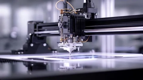 3D printer printing and cutting precise objects with detailed layering Video stock 314826171