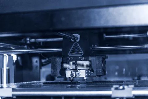 3D printer printing black shapes close-up Automatic three dimensional 3d printer Stock Photos