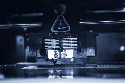 3D printer printing black shapes close-up Automatic three dimensional 3d printer Stock Photos