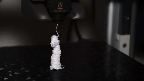 3D Printer Printing, Cleaning Nozzle, and Extruding Filament Stock Footage 300874894