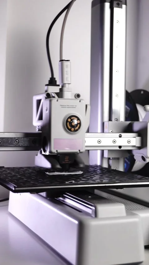 3D Printer Printing, Cleaning Nozzle, and Extruding Filament Stock Footage 300875037