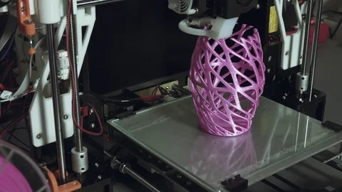 3D printer printing a complex object,an art household item Stock Footage 74494481