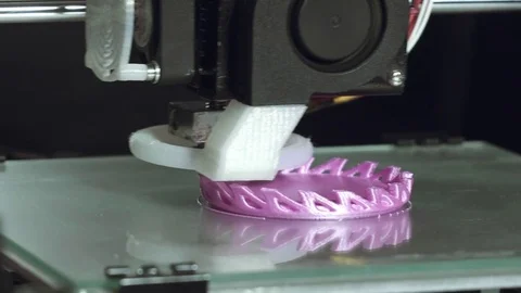 3D printer printing a complex object,an art household item Video stock 74499634