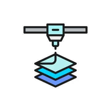 3d printer, printing flat color line icon. Isolated on white background 스톡 일러스트