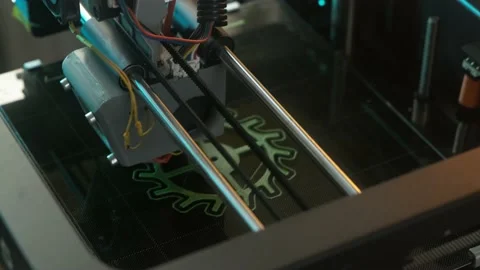3D printer printing gear object from plastic. Automatic three dimensional 3d Stock Footage 236554244
