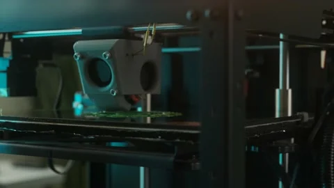 3D printer printing gear object from plastic. Automatic three dimensional 3d Stock Footage 236554814