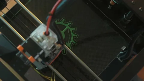 3D printer printing gear object from plastic. Automatic three dimensional 3d Stock Footage 236554917