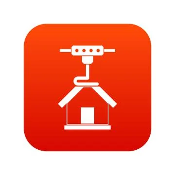 3d printer printing house icon digital red Stock Illustration
